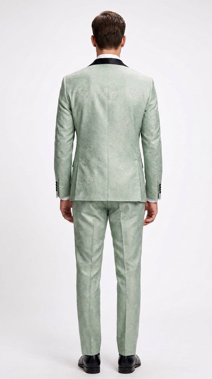 Men’s Sage Green Wedding Tuxedo with Black Shawl Lapel – 3 Piece Groom Prom Suit Mintish Color