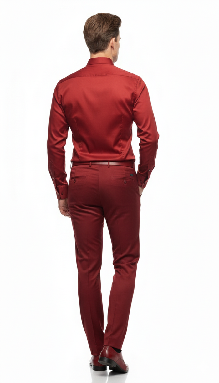 Mens Red Satin Dress Shirt  Luxury Long Sleeve Formal Shirt for Parties, Weddings, and Business Wear