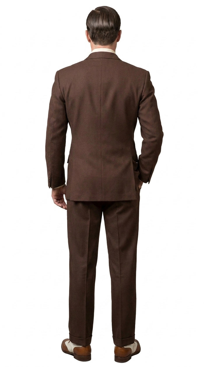 Men’s Brown Vintage Double Breasted Suit, Classic 1940s Style Formal Wedding Business Suit Set