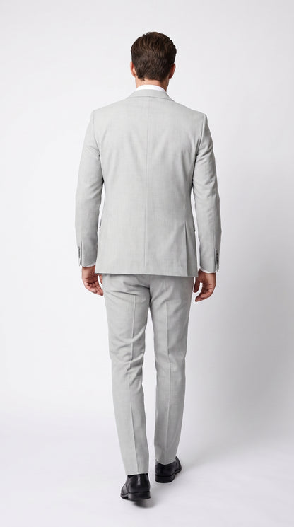 Men’s Silver & Navy Blue 3-Piece Suit – Wedding, Business and Formal Suit with Free Matching Tie