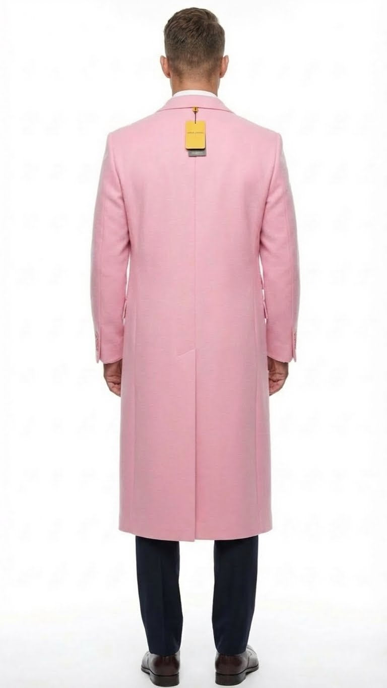 Mens Pink Wool Blend Long Overcoat  Slim Fit Tailored Winter Coat - Carcoat - Topcoat