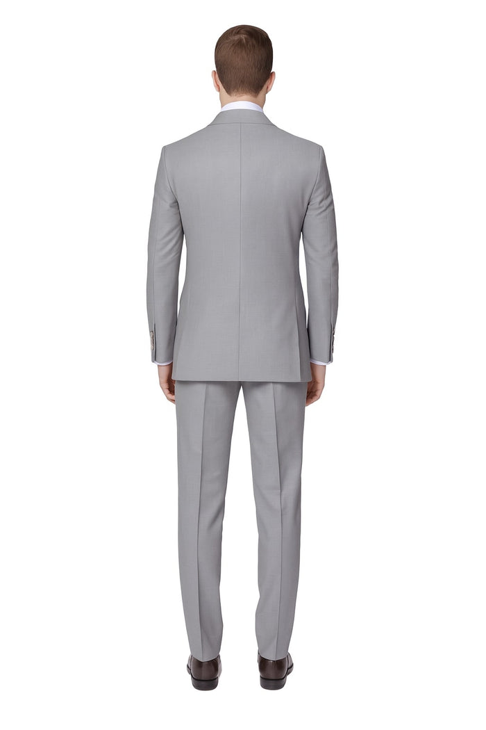 Mens Light Grey Double-Breasted Suit  Classic Slim Fit Business and Wedding Formal Attire