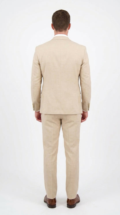 Men’s Khaki Tan 3-Piece Groomsmen Suit – Wedding Suit with Double-Breasted Vest and Pants Great Gatsby Style Gold buttons