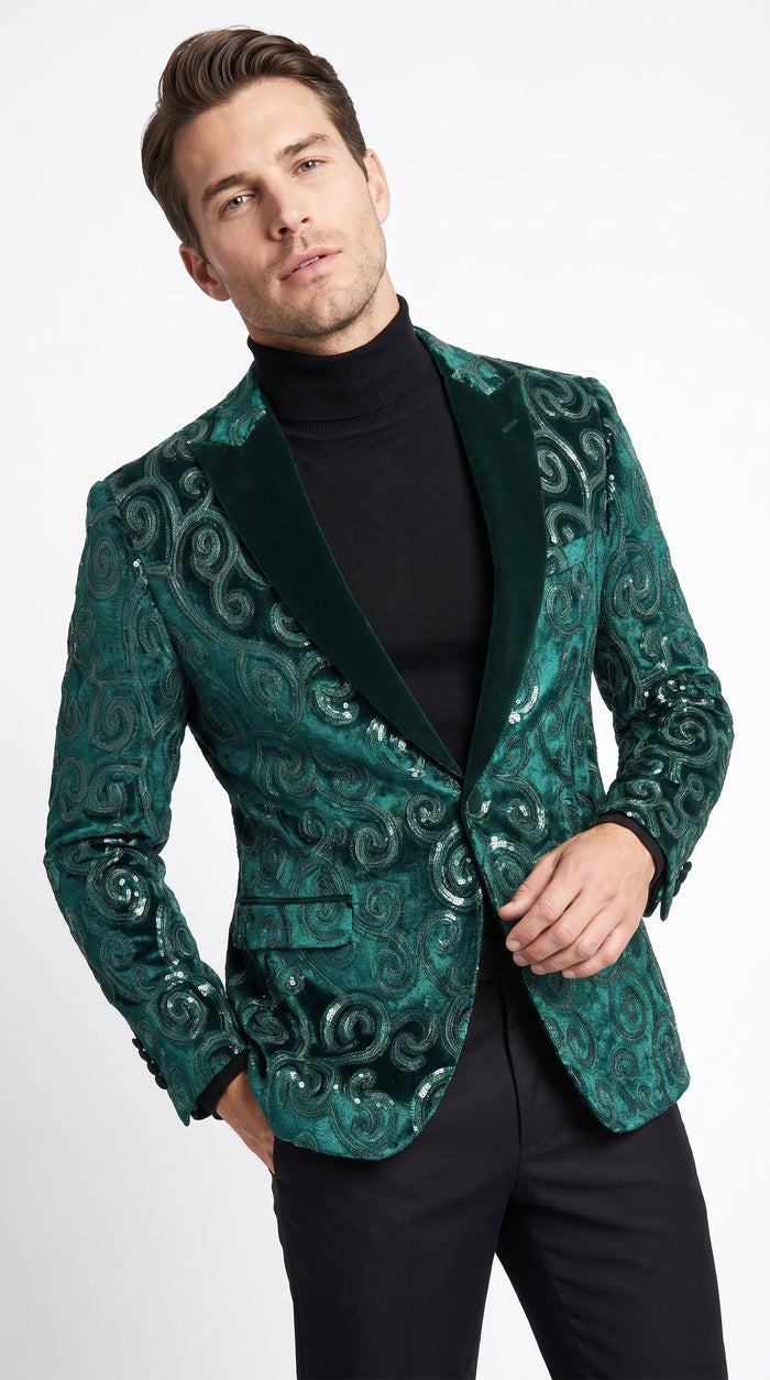 Men’s Emerald Green Paisley Dinner Jacket – Luxury Shawl Lapel Formal Blazer for Prom, Wedding & Tuxedo Events