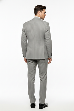 Mens Grey and Black Pinstripe Double-Breasted Suit  1920s Gangster Vintage Looking suit By Rossiman