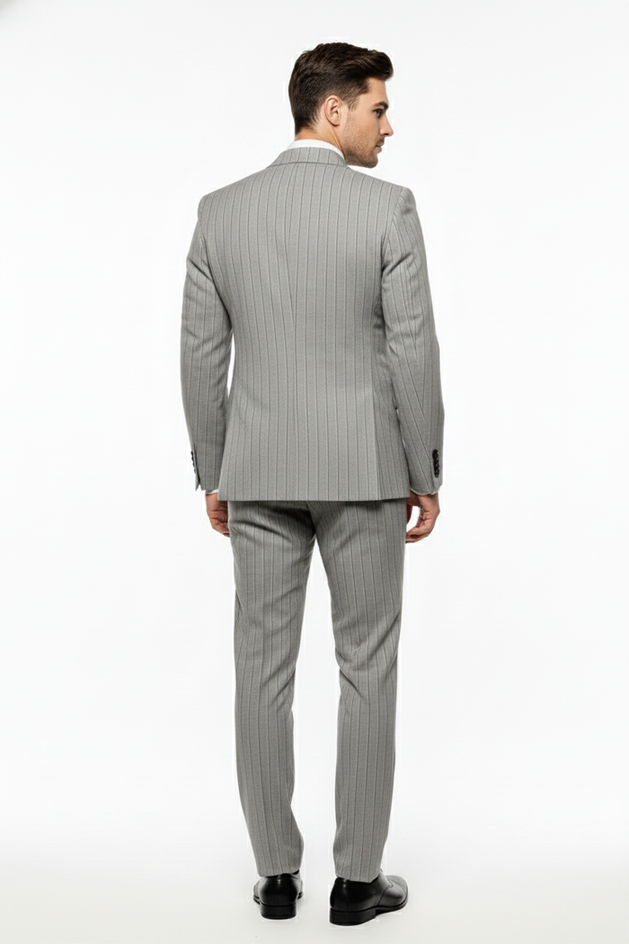 Men's Grey and Black Pinstripe Double-Breasted Suit - 1920s Gangster Vintage Looking suit By Rossiman