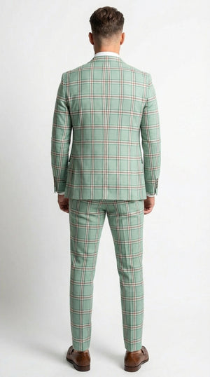 Mint Green Plaid Three Piece Suit for Men | Classic Checkered Formal Suit with Jacket Vest and Pants By Rossiman