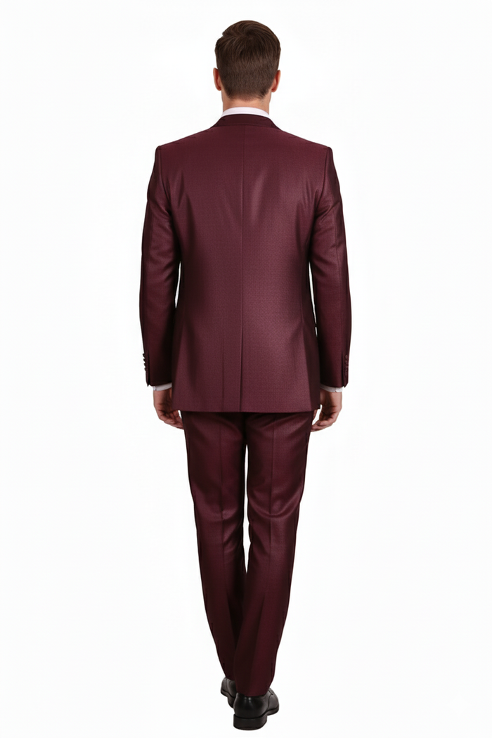 Mens Burgundy 3-Piece Suit  Burgundy Three Buttons Vested Suit - Pleated Pants Classic Fit Athletic Cut