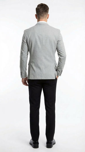 Men’s Light Grey Slim Fit Blazer Sport Coat with Black Pants | Premium Formal and Smart Casual Outfit