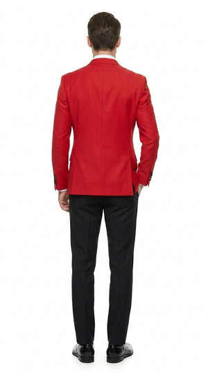 Men’s Red Double Breasted Wool Tuxedo with Black Lapel, Formal Wedding Prom Dinner Jacket