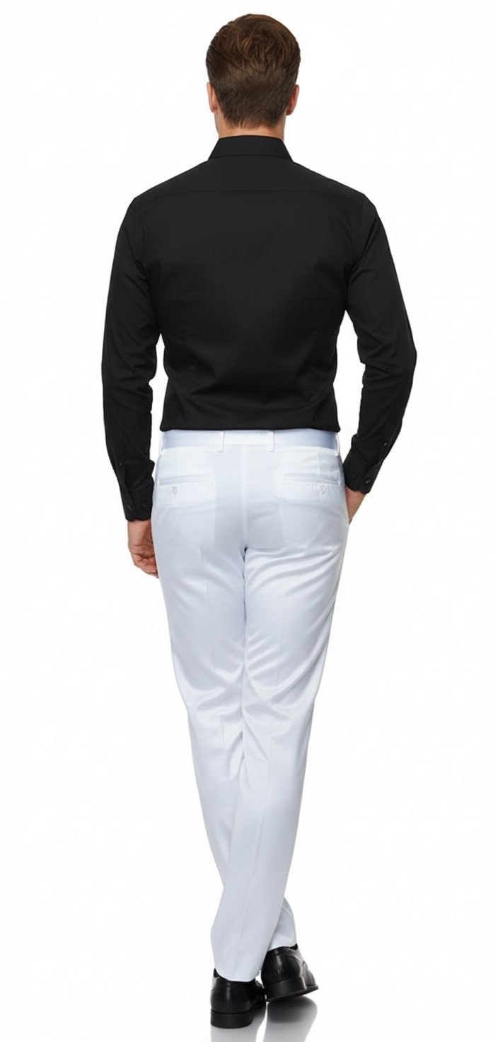 Mens White Satin Slim Fit Dress Pants  Shiny Formal Party and Wedding Trousers