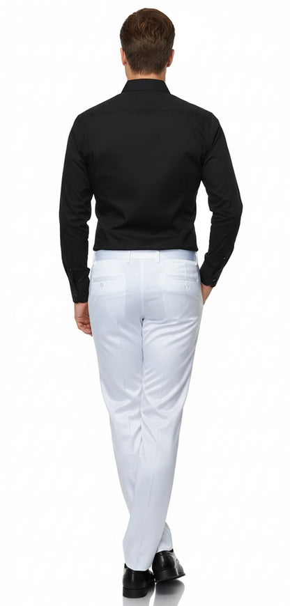 Mens White Satin Slim Fit Dress Pants  Shiny Formal Party and Wedding Trousers