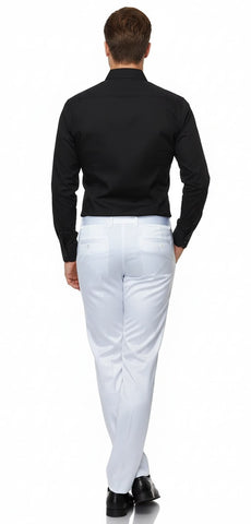 Mens White Satin Slim Fit Dress Pants – Shiny Formal Party and Wedding Trousers