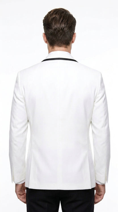 Men’s White Tuxedo Jacket – Black Trim Shawl Lapel Formal Dinner Blazer for Weddings, Prom Wedding Blazer Modern fit