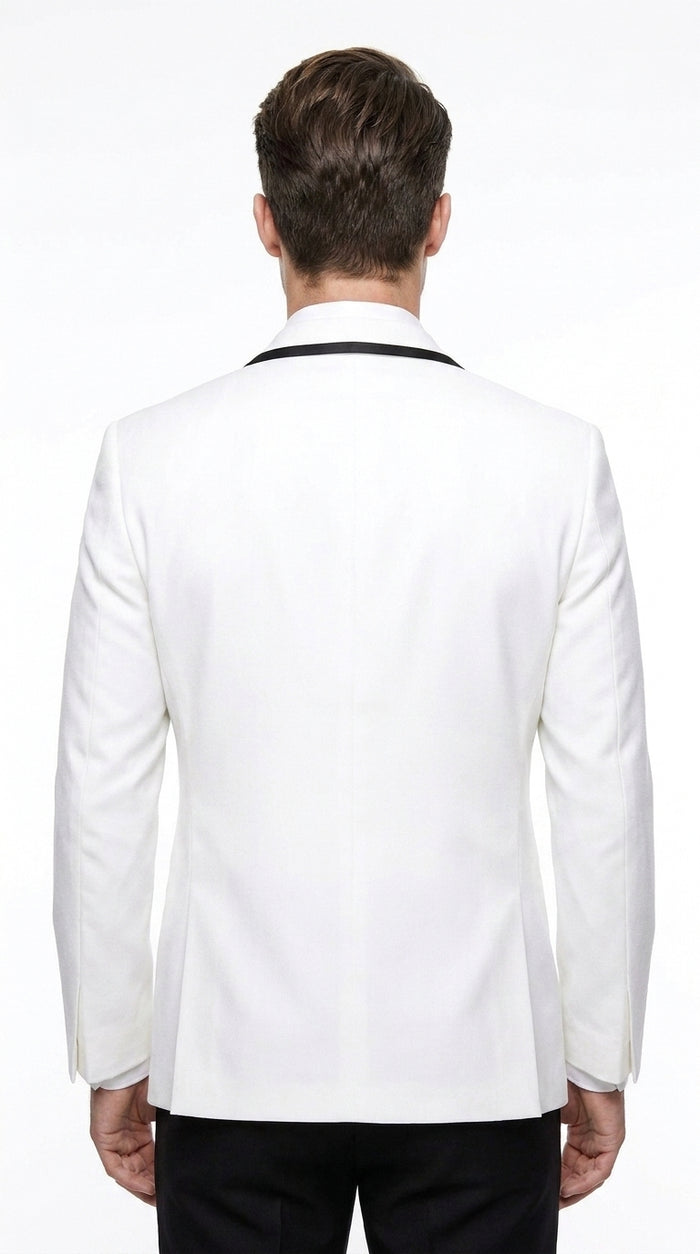 Men’s White Tuxedo Jacket – Black Trim Shawl Lapel Formal Dinner Blazer for Weddings, Prom Wedding Blazer Modern fit