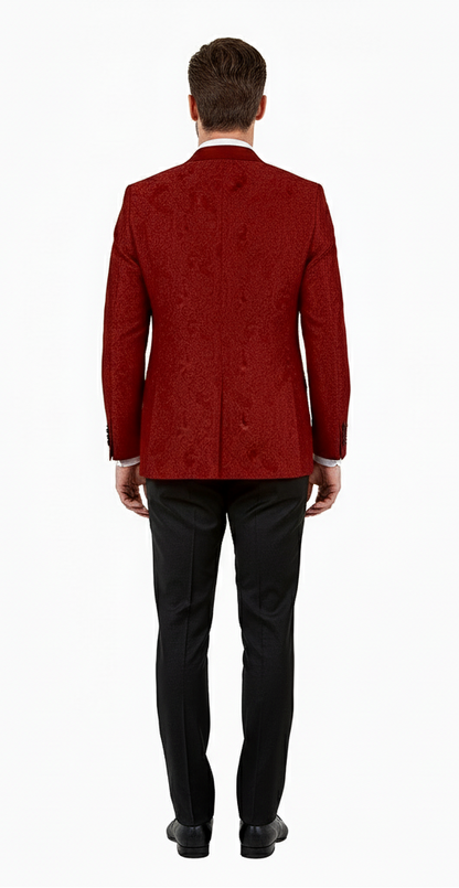 Big and Tall Men’s Burgundy Paisley Tuxedo Jacket – Satin Shawl Lapel Blazer with Bow Tie for Weddings, Proms, and Special Events