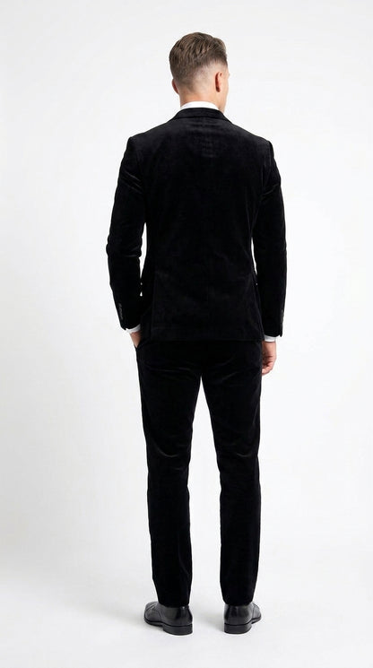 Men’s Black Velvet 2-Piece Suit – Notch Lapel Wedding, Prom and Formal Evening Suit
