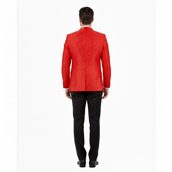 Big and Tall Mens Red Paisley Tuxedo Jacket  Satin Shawl Lapel Blazer with Bow Tie - Christmas Jacket
