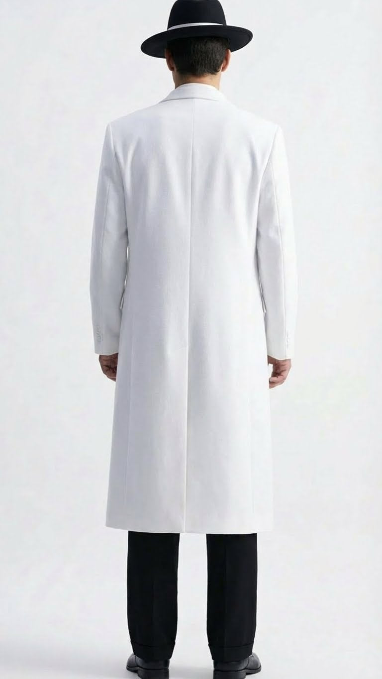 Men’s White Long Zoot Style Suit  | Vintage Gangster Mafia Formal Coat with Black Pants