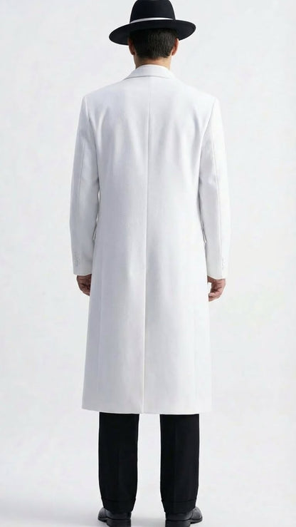 Men’s White Long Zoot Style Suit  | Vintage Gangster Mafia Formal Coat with Black Pants