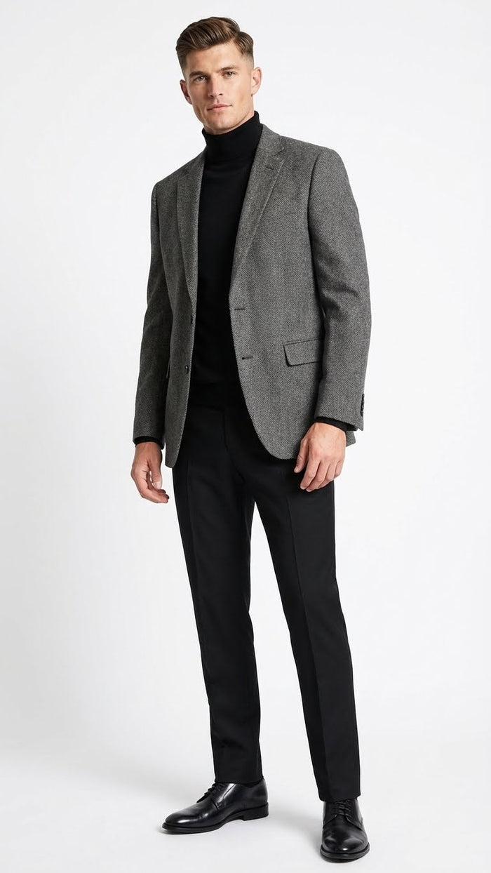 Men's Grey Tweed Herringbone Sport Coat - Gray Men's Blazer Suit Jacket