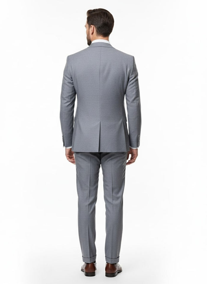 Mens Grey Tone on Tone Double-Breasted Suit  Classic Slim Fit 2 Piece Formal Business Gray Shadow Stripe