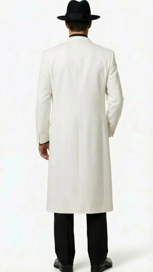 Mens White Long Zoot Suit Costume Set with Black Pants – Wedding, Prom and Party Outfit 1920s - 1930s Gangster Style