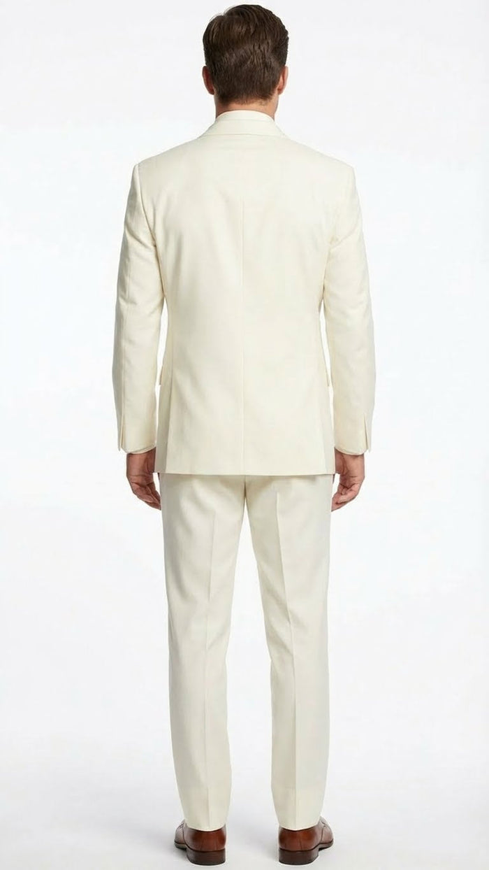 Mens Ivory Tuxedo Suit with Satin Notch Lapel  Formal Wedding and Evening Wear Suit in Cream Off White Color