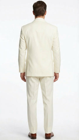Men’s Ivory Tuxedo Suit with Satin Notch Lapel – Formal Wedding and Evening Wear Suit in Cream Off White Color