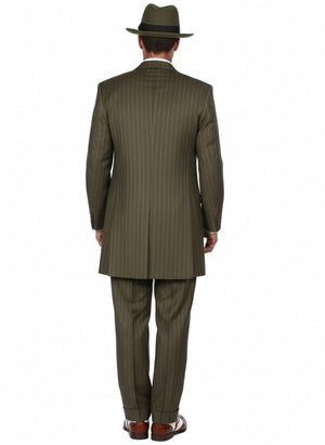Mens Olive Green Pinstripe Zoot Suit  1920s Gangster Vintage 3-Piece Suit for Formal and Themed Events