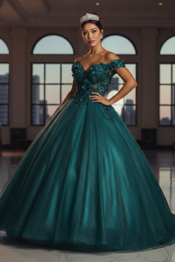 Quinceanera Dress Ball Gown Off The Shoulder Floral Corset Style