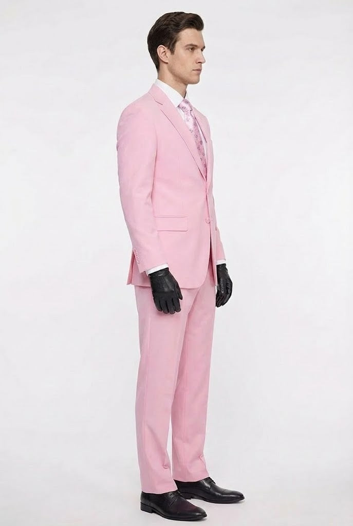 Men's Pink Two Piece Suit - Classic Fit Formal Jacket and Tailored Pants