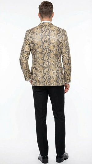 Mens Beige and Black Snakeskin Print Blazer  Alligator Crocodile Exotic Sking Sport Coat Jacket in Tan Camel Color