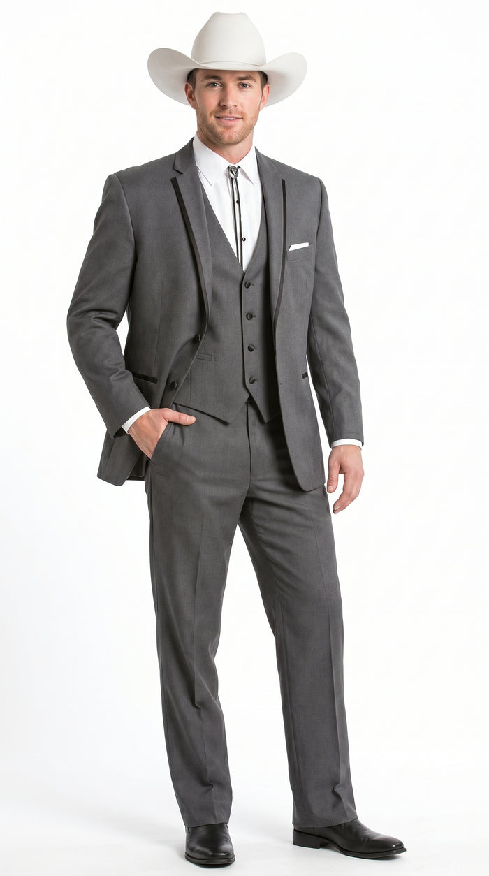 Men’s Dark Gray Western Sport Coat with Two Button Front, Notch Lapel Designer Blazer Jacket
