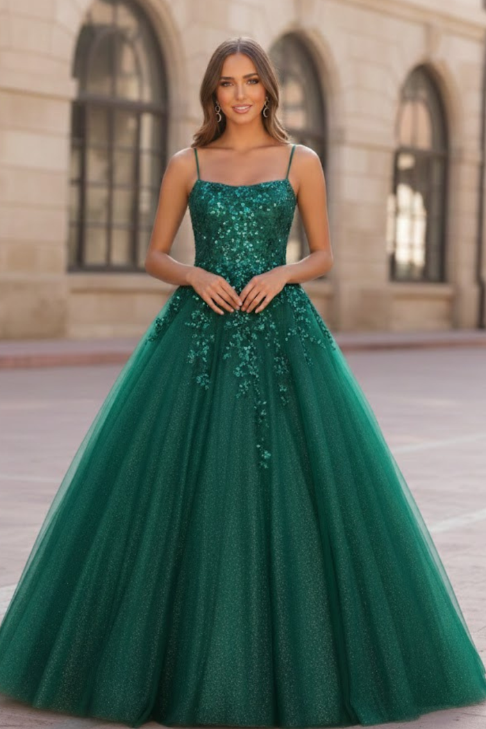Nox Anabel H1464 Spaghetti Straps Quince Dress Embellished Long Prom Ball Gown