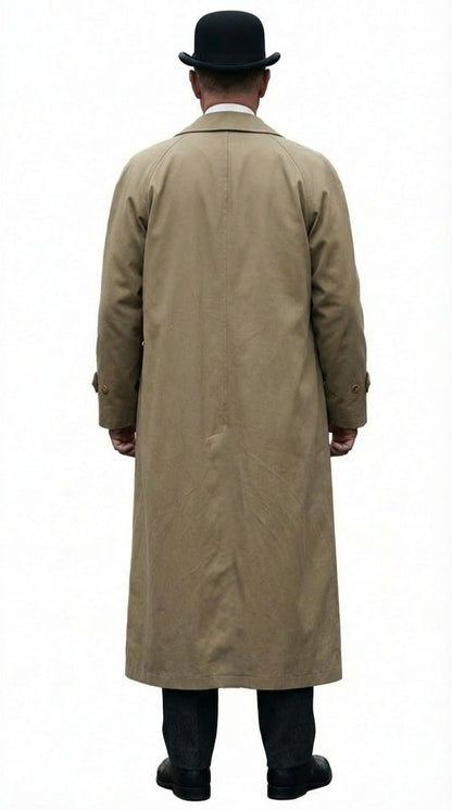 Men’s Beige Cotton Trench Coat Suit Package – Classic Long Overcoat for Formal + Suit + Hat