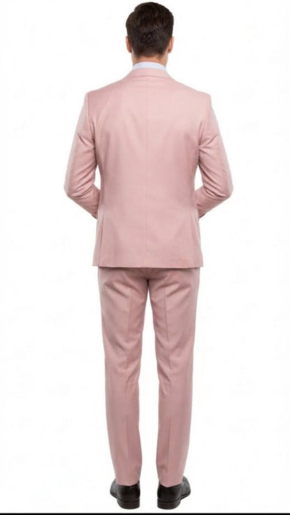 Mens Blush Pink and Gold Three-Piece Suit  Tailored Fit Formal Wedding, Vested Suit By Rossiman