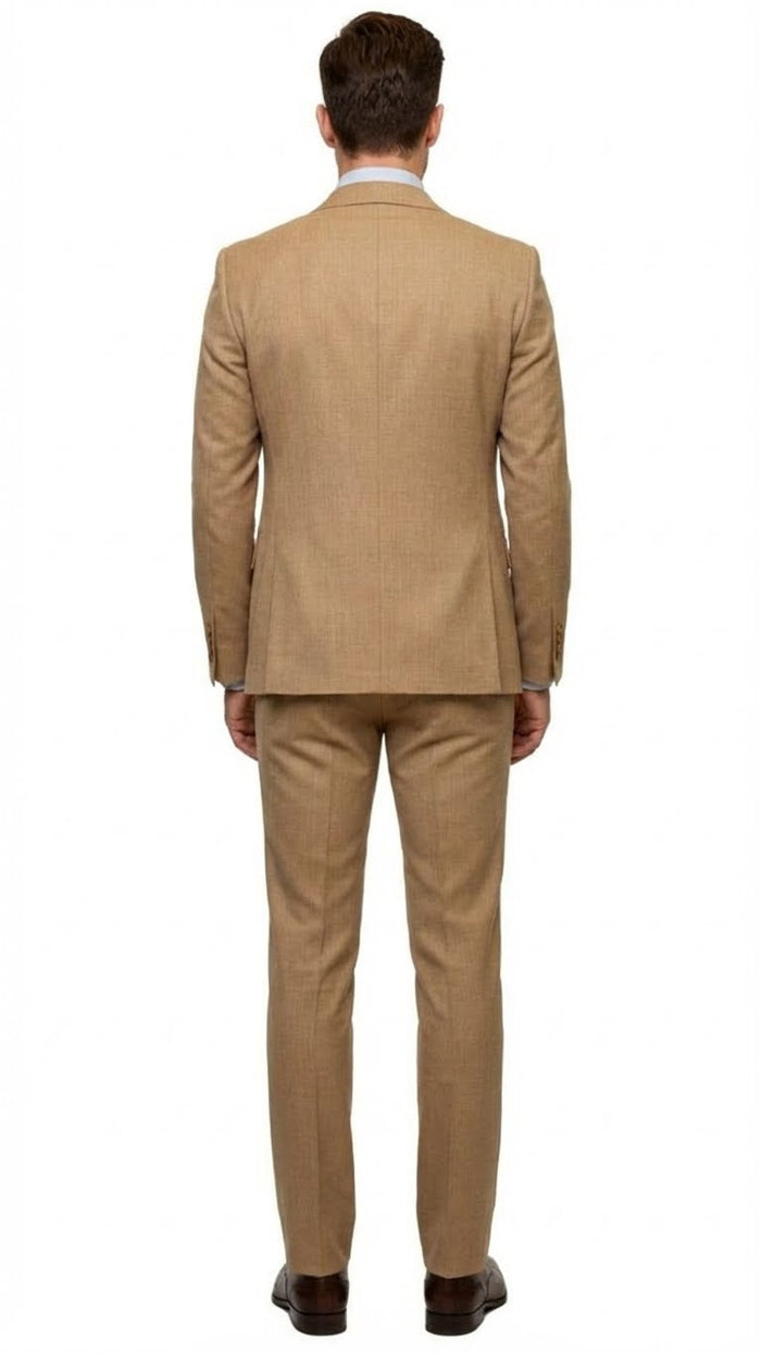 Men's Tan Three-Piece Suit with Vest  Classic Tailored Fit  in camel khaki Bronze color By Rossiman