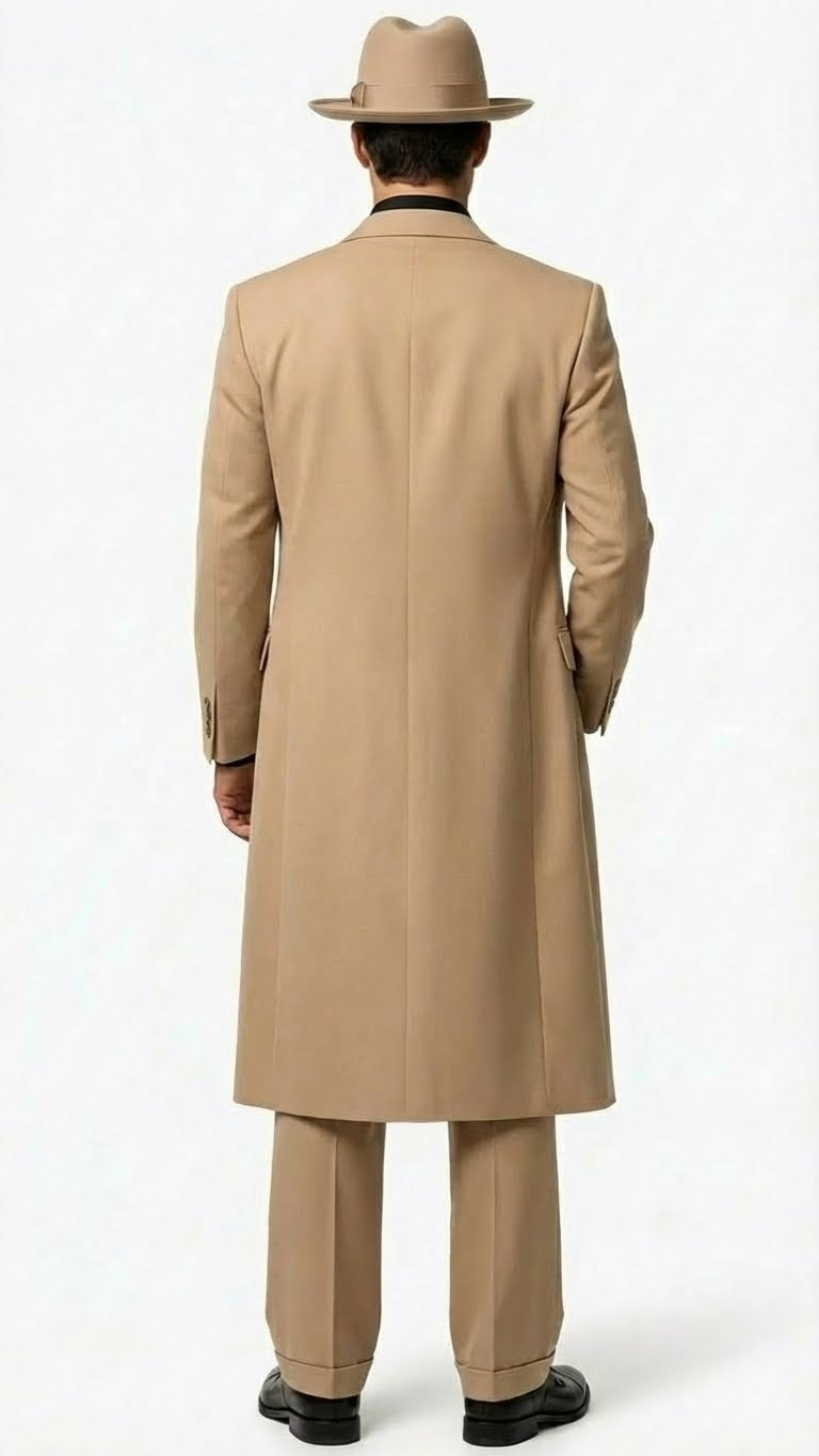 Mens 1920s Beige Zoot Suit  Long Mafia Gangster Three-Piece Suit in Tan Khaki Color 40 inch Zuit Pachuco Suit