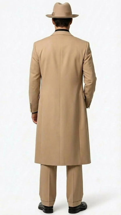 Mens 1920s Beige Zoot Suit  Long Mafia Gangster Three-Piece Suit in Tan Khaki Color 40 inch Zuit Pachuco Suit