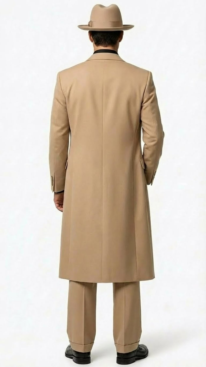 Mens 1920s Beige Zoot Suit  Long Mafia Gangster Three-Piece Suit in Tan Khaki Color 40 inch Zuit Pachuco Suit