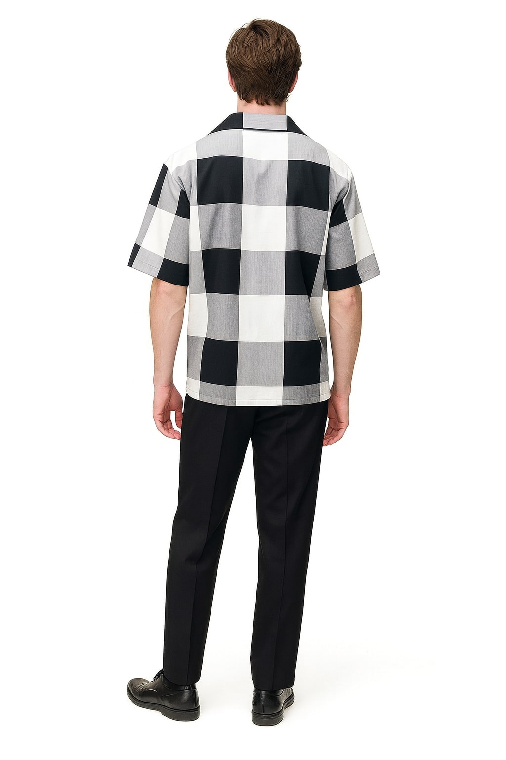 Mens Black and White Checkered Short Sleeve Shirt Set  Casual Two-Piece Summer Outfit