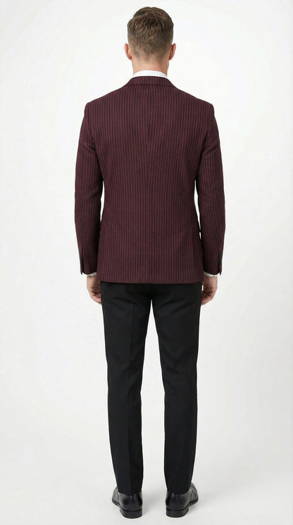 Men’s Burgundy Pinstripe Blazer – Classic Tailored Formal Jacket for Business, Office and Evening Wear