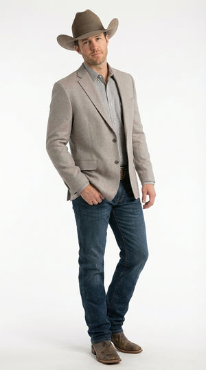 Mens Textured  Light Grey Western Blazer – Cowboy Style Casual Sport Coat for Men Classic Western Jacket