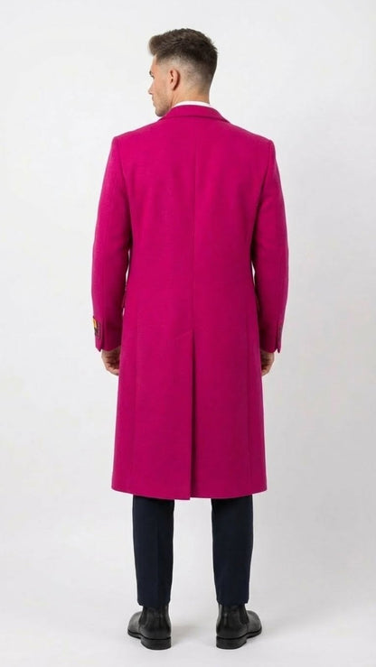 Mens Hot Pink Wool Blend Overcoat  Topcoat Carcoat Winter Fabric