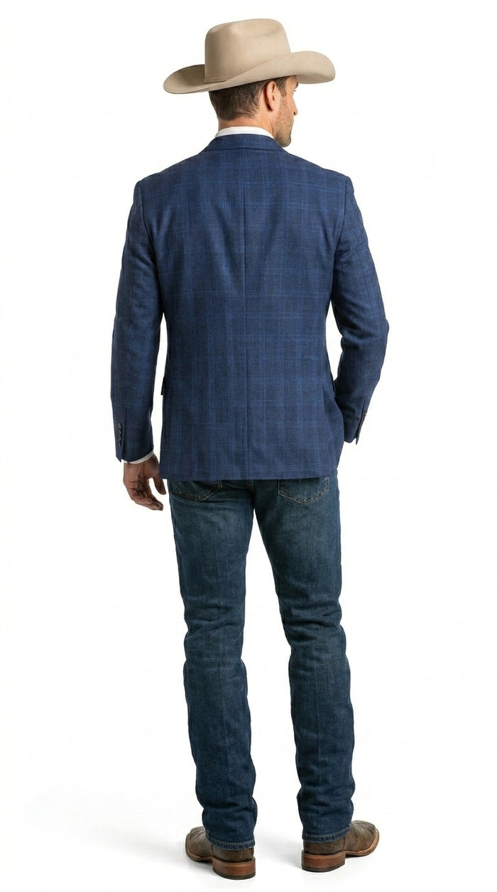 Men’s Dark Blue Western Sport Coat with Two Button Front, Notch Lapel Designer Blazer Jacket