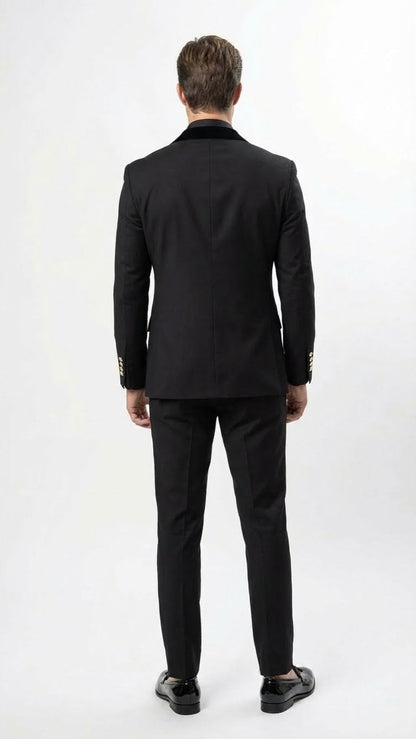 Men's Black Double Breasted Tuxedo Suit Luxury Formal Dinner Jacket Gold Buttons Velvet Lapel for Men Men's Black Double Breasted Tuxedo Suit Luxury Formal Dinner Jacket Gold Buttons Velvet Lapel for Men