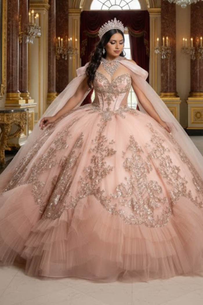 Luxury Ball Gown Quinceañera Dress with Glitter Tulle Skirt & Beaded Corset By Layla K LK284