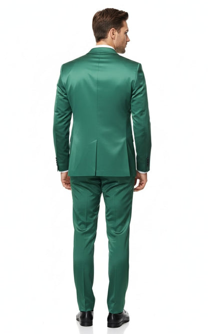 Mens Shiny emerald Green Sateen 2-Piece Slim Fit Suit  Formal Blazer and Pants Set Prom Wedding