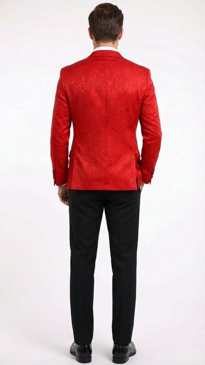 Mens Red Paisley Velvet Blazer - Christmas new year Sport Coat Jacket - Prom 2026 Collection